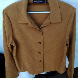 tan, suede feel waist length blouse